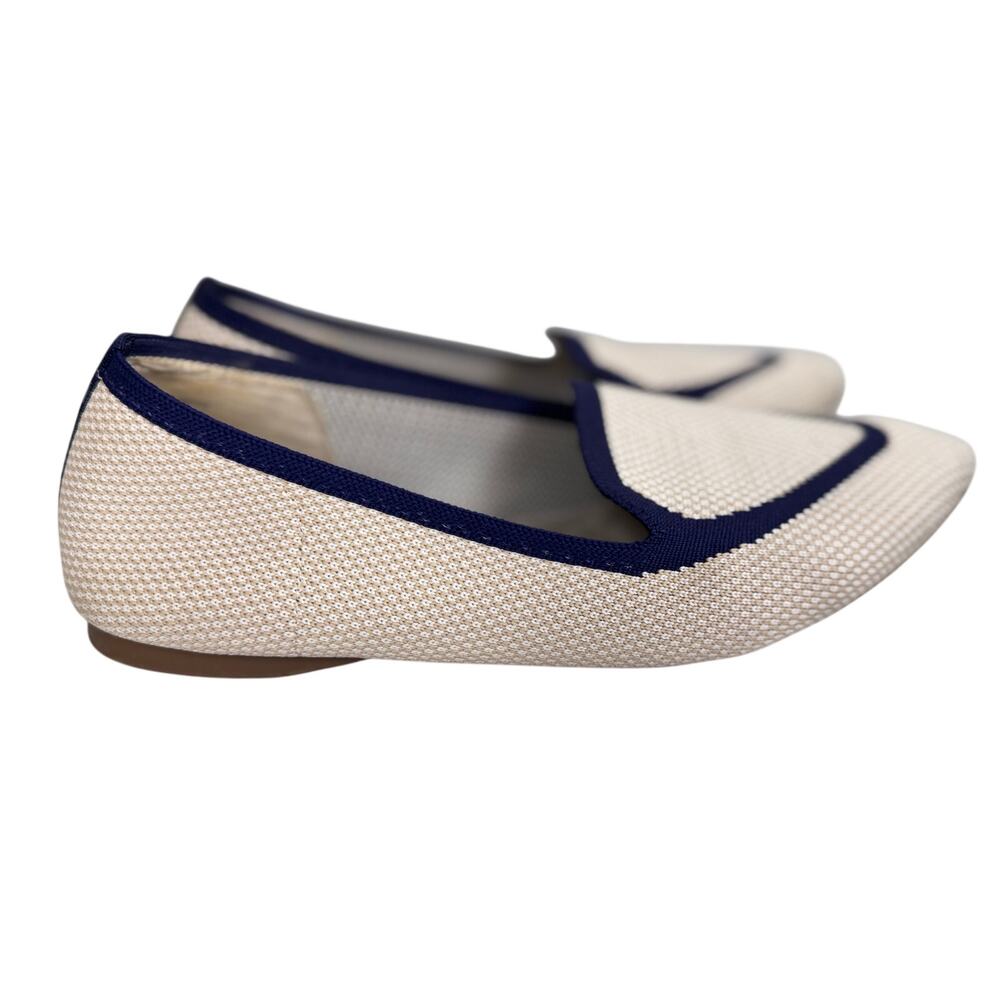Birdies The Blackbird pointed toe flats eggshell navy trim loafers comfort Sz 8
